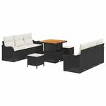 vidaXL Ensemble de canapé de jardin avec coussin 9 Pièces Noir et Crème