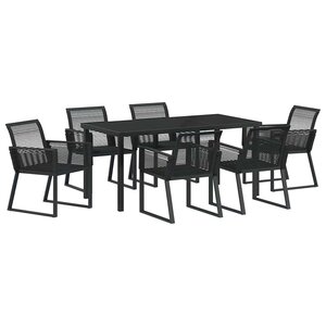 vidaXL Ensemble de salle à manger pour jardin 7 Pièces Noir