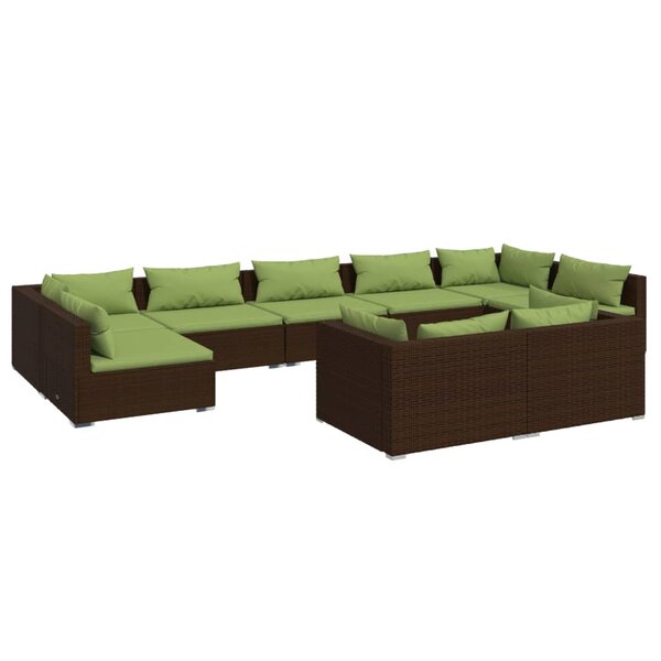 vidaXL Salon de jardin 9 Pièces avec coussins Marron Résine tressée