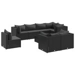 vidaXL Salon de jardin 9 Pièces avec coussins Noir Résine tressée