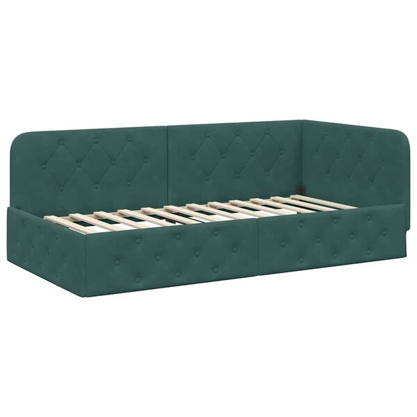vidaXL Cadre de lit d'angle Vert foncé 90 x 190 cm Velours