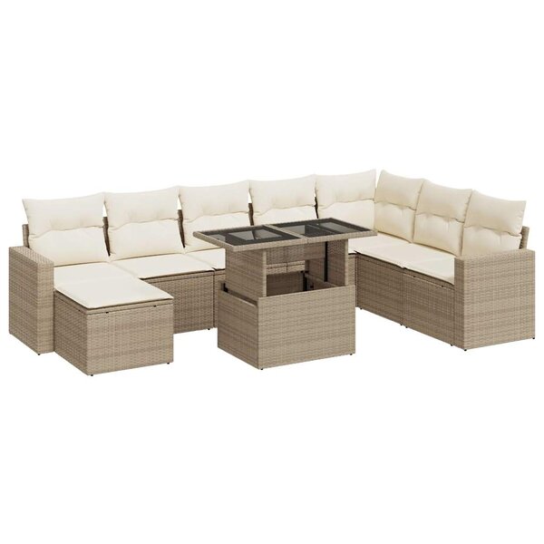 vidaXL Salon de jardin avec coussins 9 Pièces beige résine tressée