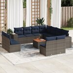 vidaXL Salon de jardin avec coussins 12 Pièces gris résine tressée