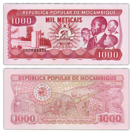 Billet de collection 1000 meticais 1989 mozambique - neuf - p132c