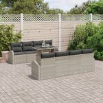 Ensemble de Canapés de Jardin de 9 Pièces avec Coussins Gris Clair Rattan Poly