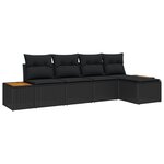 Ensemble de canapé de jardin 5 pièces avec coussins Noir Poly Rotin Acacia