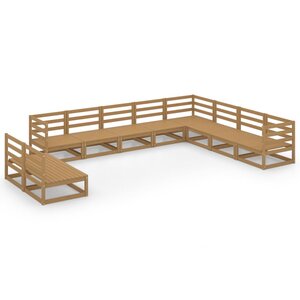 vidaXL Salon de jardin 10 Pièces marron miel bois de pin massif