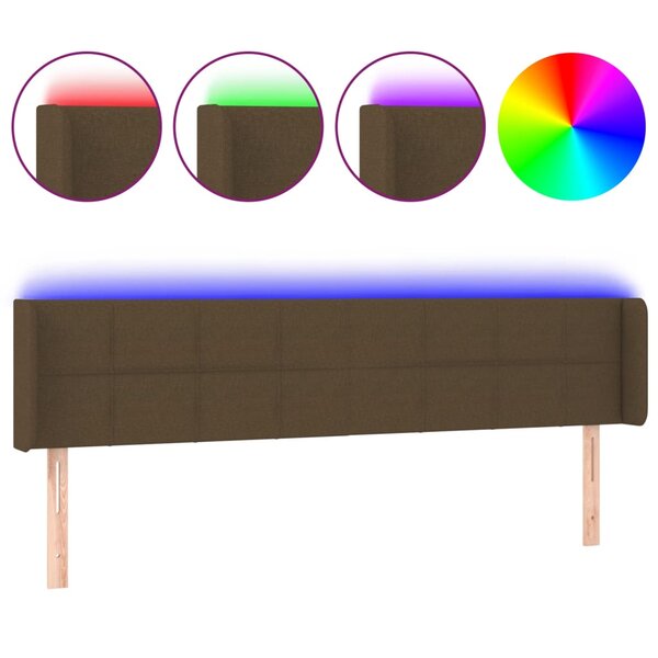 vidaXL Tête de lit à LED Marron foncé 203x16x78/88 cm Tissu