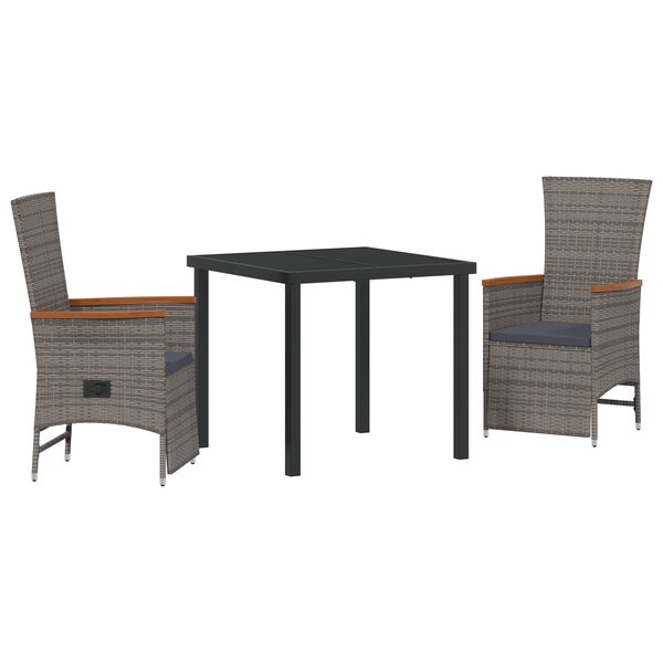 vidaXL Chaises de jardin inclinables 3 Pièces Gris Gris foncé