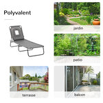 Bain de soleil pliable transat inclinable 4 positions chaise longue de lecture 3 coussins fournis gris