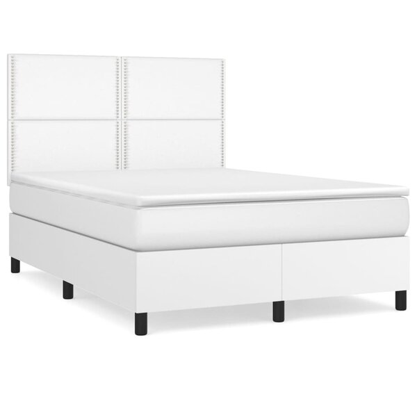 vidaXL Sommier à lattes de lit avec matelas Blanc 140x190cm Similicuir