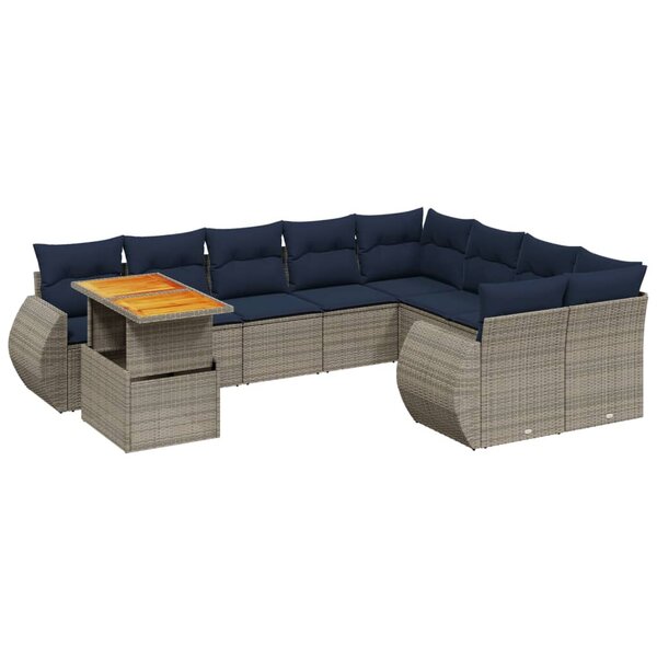 vidaXL Salon de jardin 10 Pièces avec coussins gris résine tressée
