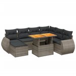 vidaXL Salon de jardin 8 Pièces avec coussins gris résine tressée