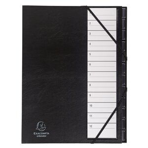 Trieur Rigide Ordonator Cavaliers Plastiques et élastiques 12 Comp de 1 à 12 - Noir EXACOMPTA