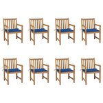 vidaXL Chaises de jardin lot de 8 avec coussins bleu royal Bois teck