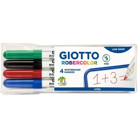 Feutres effaçables Giotto 2,7mm à sec pointe ogive fine bleu, noir, rouge, vert pochette de 4
