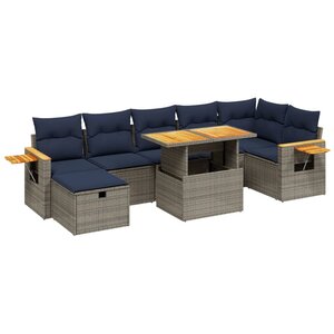 vidaXL Salon de jardin 8 Pièces avec coussins gris résine tressée