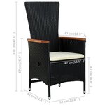 vidaXL Chaises d'extérieur lot de 2 avec coussins Résine tressée Noir