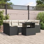 vidaXL Ensemble de canapé de jardin avec coussin 7 Pièces Noir Poly rotin