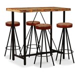 vidaXL Ensemble de bar 5 Pièces Bois de récupération Cuir véritable et toile
