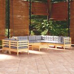 vidaXL Salon de jardin 10 Pièces avec coussins gris Bois de pin massif