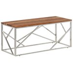 vidaXL Table basse argenté acier inoxydable et bois massif d'acacia