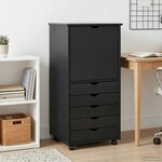 vidaXL Cabinet roulant Noir 53 x 39 x 103 cm Bois de Pin Massif