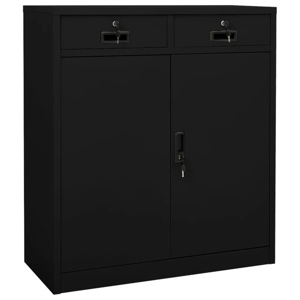 Armoire de bureau avec 2 étagères réglables rangement dossiers 90 x 40 x 102 cm en acier noir 02_0046909