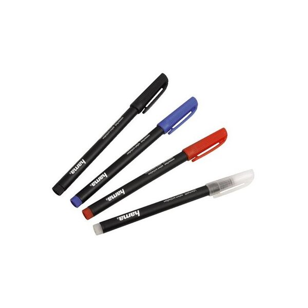 Lot de 3 marqueurs pour CD/DVD/Blu-ray + 1 effaceur Noir Bleu et Rouge HAMA