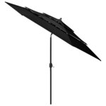 vidaXL Parasol à 3 niveaux avec mât en aluminium Noir 3 m