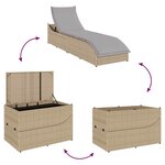 VidaXL Chaise longue pliante coussin et rangement beige résine tressée