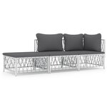 vidaXL Salon de jardin avec coussins 3 Pièces blanc acier