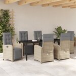Ensemble de salle à manger de jardin 7 pièces avec coussins Rattan poly beige