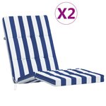 vidaXL Coussins de chaise longue lot de 2 rayures bleu/blanc