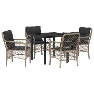 vidaXL Ensemble de salle à manger de jardin 5 pièces avec coussins gris clair en poly rattan.