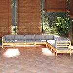 vidaXL Salon de jardin 9 Pièces avec coussins gris bois de pin massif