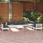 vidaXL Salon de jardin 12 Pièces avec coussins blanc bois de pin solide