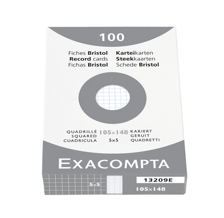 ETUI de 100 Fiches BRISTOL 105x148 mm 5X5 Blanc EXACOMPTA