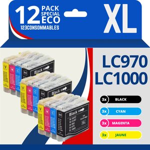 123CONSOMMABLEs - LC970 - Cartouche d'encre Compatible pour Brother LC-970 LC-1000 XL pour Brother DCP-130C DCP-135C DCP-150C DCP-330C DCP-350C DCP-357C MFC-235C MFC-240C MFC-260C MFC-465CN MFC-5460CN DCP-750CW