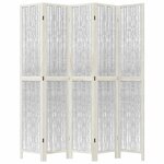 vidaXL Cloison de séparation 5 panneaux blanc bois de paulownia massif