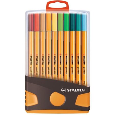 Colorparade x 20 stylos-feutres stabilo point 88 boîtier gris/orange