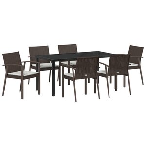 vidaXL Set de salle à manger de jardin 7 pièces avec coussins en poly rattan marron