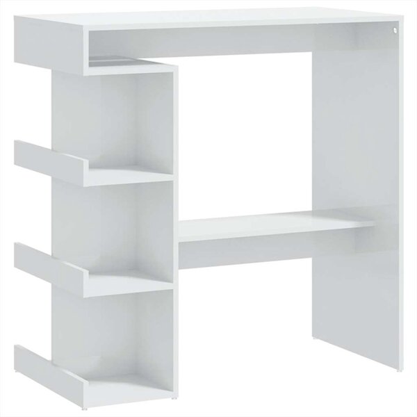 vidaXL Table de bar étagère de rangement Blanc brillant 100x50x101 5cm