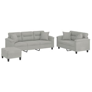 vidaXL Ensemble de canapés 3 Pièces coussins Gris clair Tissu microfibre