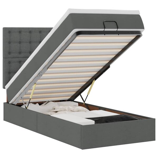 vidaXL Cadre de lit ottoman avec matelas gris foncé 80x200 cm tissu