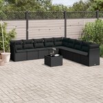 vidaXL Salon de jardin 10 Pièces avec coussins noir résine tressée