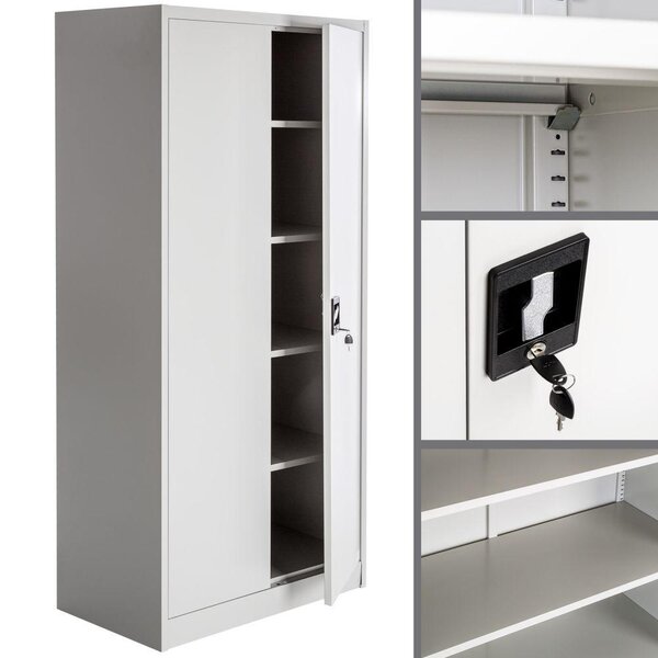Armoire de bureau verrouillable dotée de 4 étagères meuble 5 niveaux gris 08_0000383