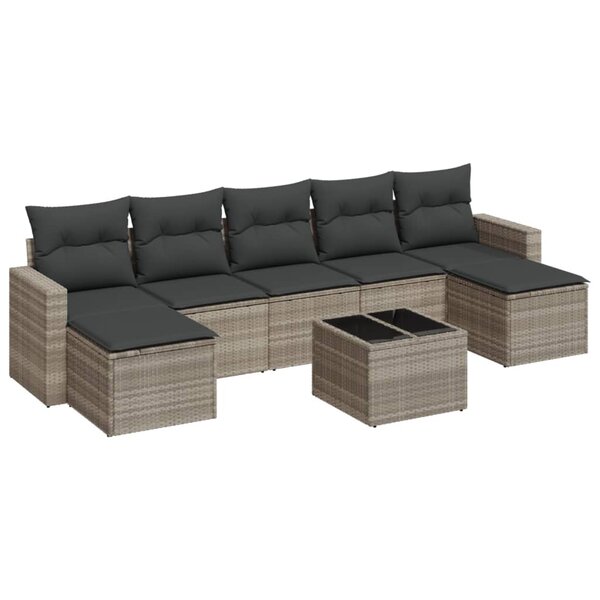 vidaXL Salon de jardin 8 Pièces avec coussins gris clair résine tressée