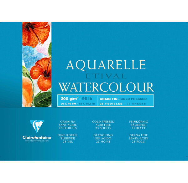 Bloc Etival 25F grain fin 30x40 200g encollé 4 côtés CLAIREFONTAINE