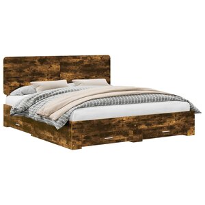 vidaXL Cadre de lit Chêne fumé 200 x 200 cm Bois d'ingénierie